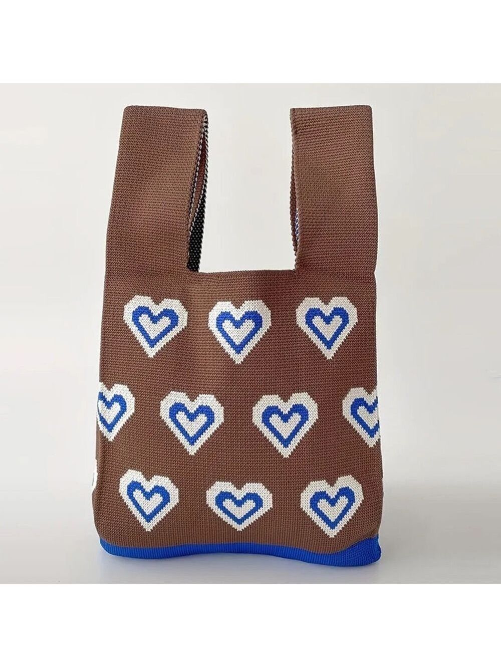 Heavy Woven Knit Heart Pattern Tote Purse Bag Japanese Knot Closure Style - Picture 1 of 6